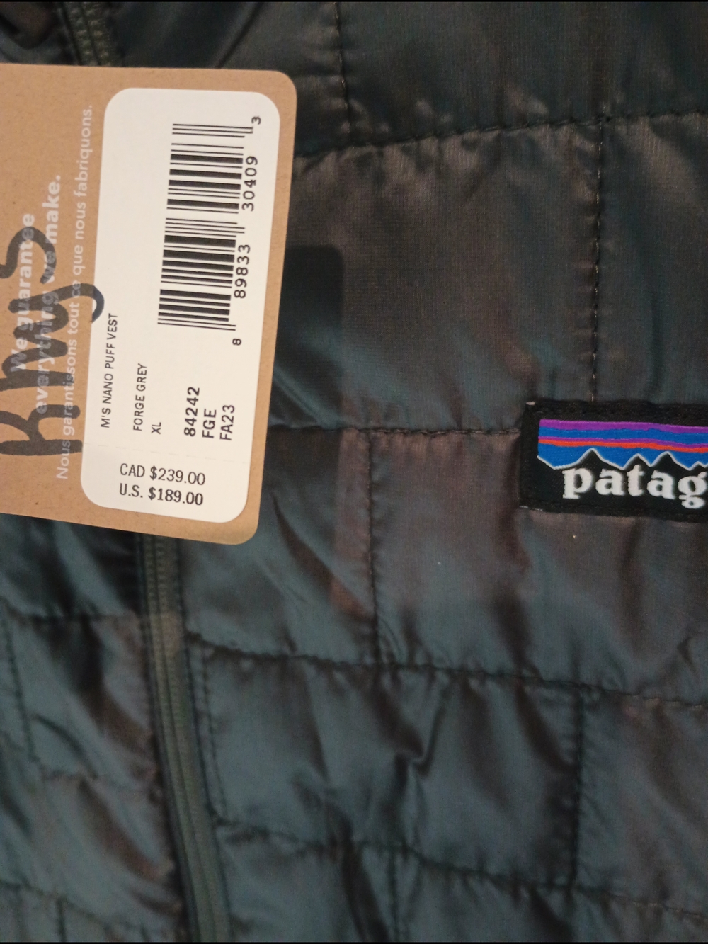 Patagonia Nano Puff Vest Forge Grey Men's XL New With Tags Insulated PURE Logo - Picture 4 of 8